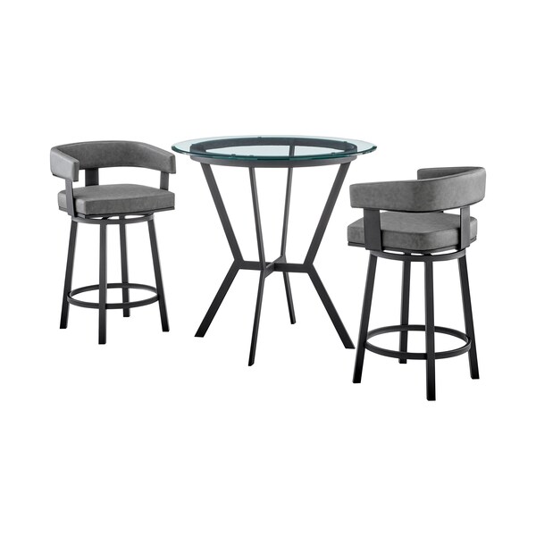 Armen Living Naomi and Lorin 3-Piece Counter Height Dining Set in Black Metal and Gray Faux Leather SETNMLRGRBL3 - main